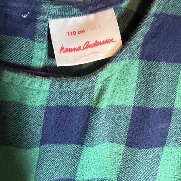 Hanna Anderson Green & Blue Plaid Flannel Pocket Dress Pleated Upper Button Up B - Picture 3 of 11